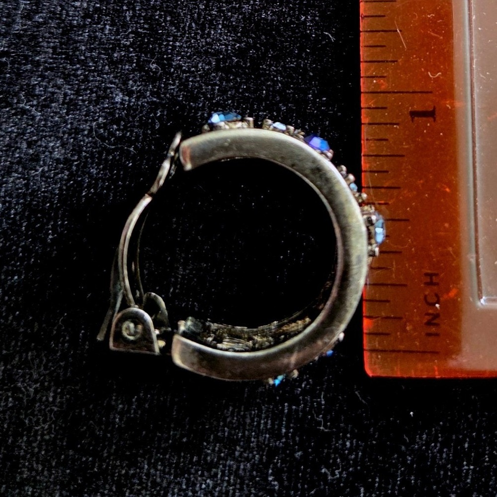 Givenchy Vintage Bronze Tone Blue Crystal Filigree Floral Clip On Hoop Earrings - Picture 6 of 6